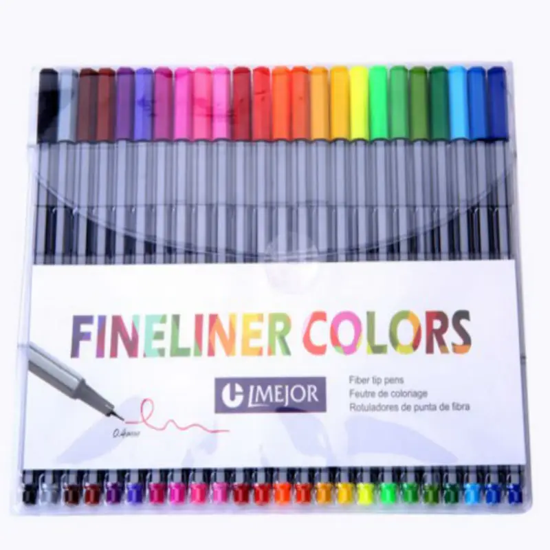 24Colors 0.4mm Fine Tip Fineliner Pens Superfine Bright Colors Marker Pen Water Based Assorted Ink Arts Drawing Writing Fiber