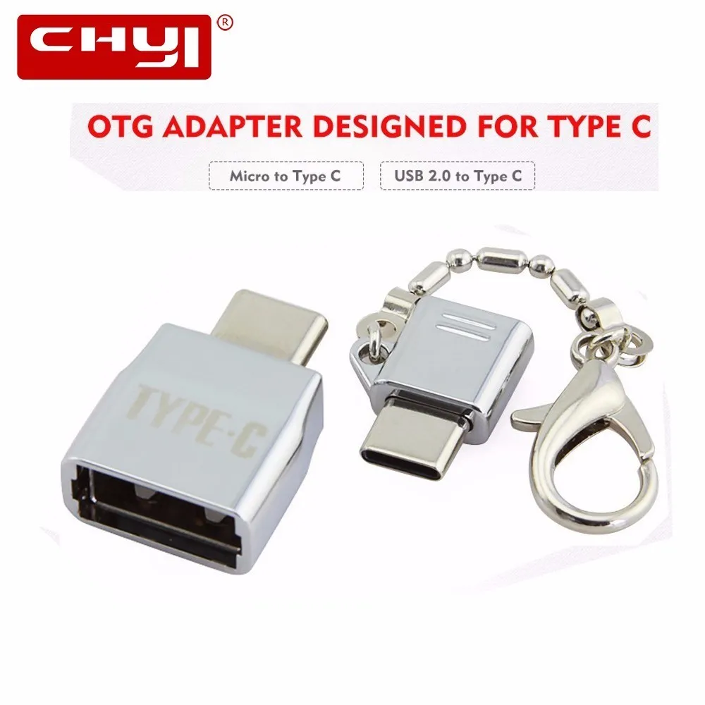 CHYI Mini USB to Type-C Adapter Converter Type C OTG to Micro USB Combo Metal Silver USB Hub For SmartPhone PC Computer MacBook