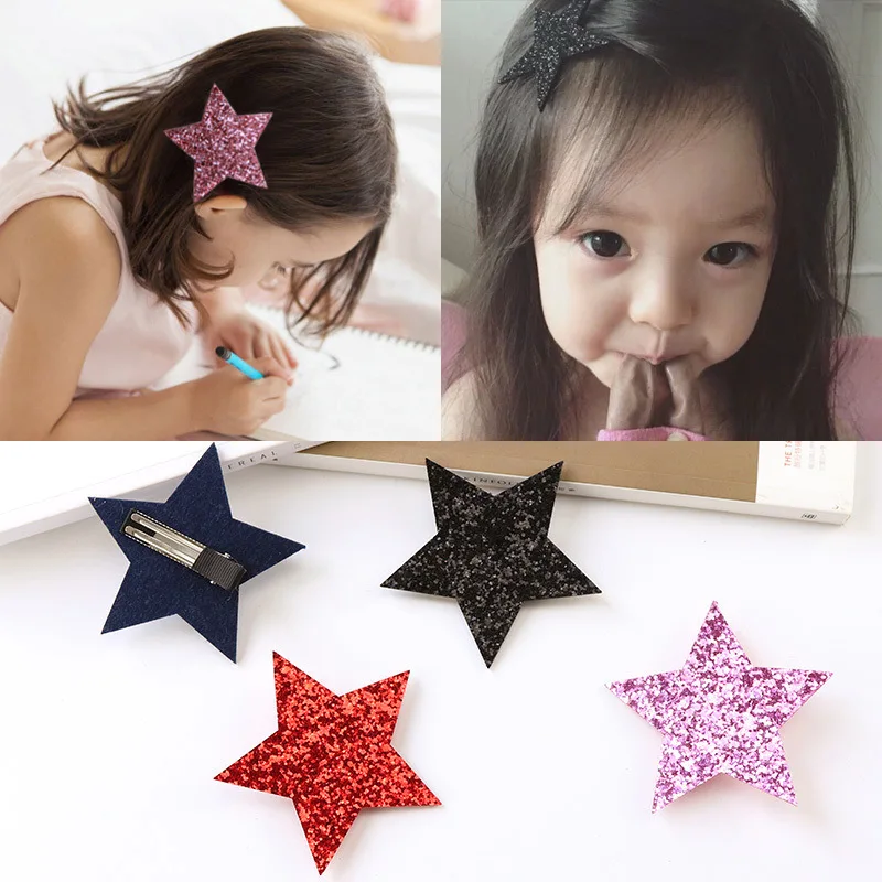 2pcs/set Cute Girls Glitter Big Star Hair Clips Kids Sequins Shiny Star Hairpins Handmade Barrette Girls Hair Accessories