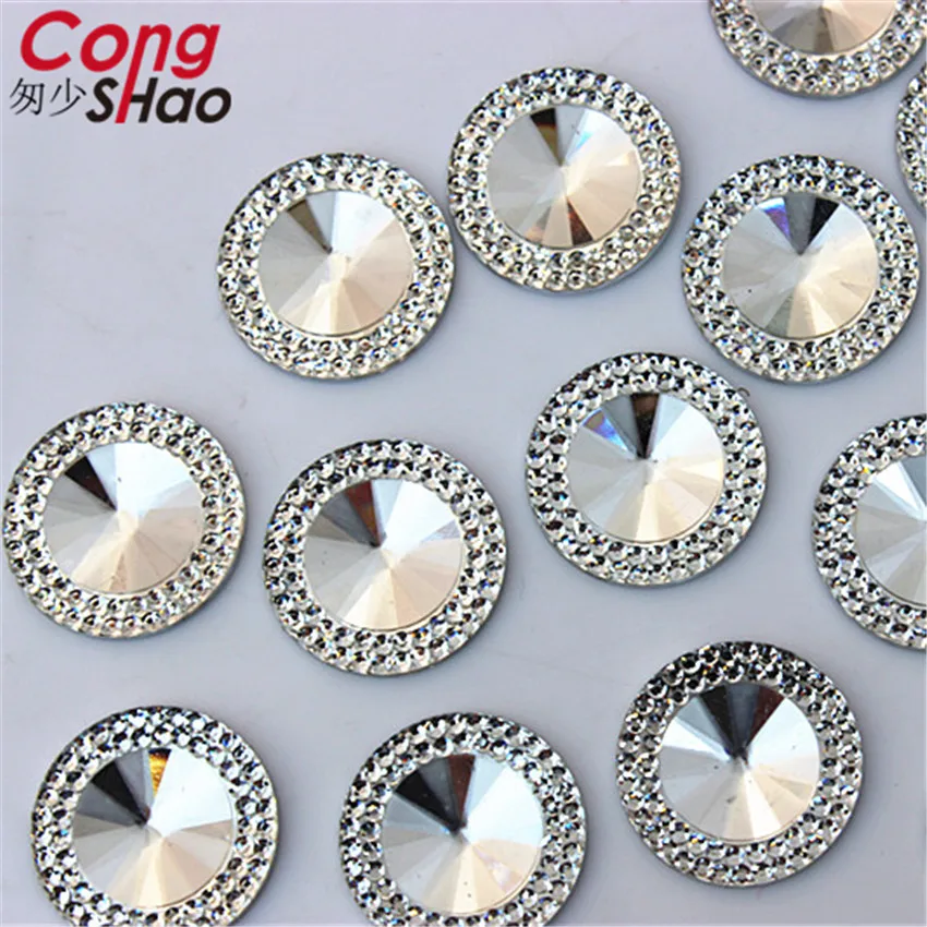 Cong Shao 100PCS 20mm Round Shape Resin Rhinestone Flatback Beads Strass Crystal Stones For Clothes Decoration Craft DIY CS442