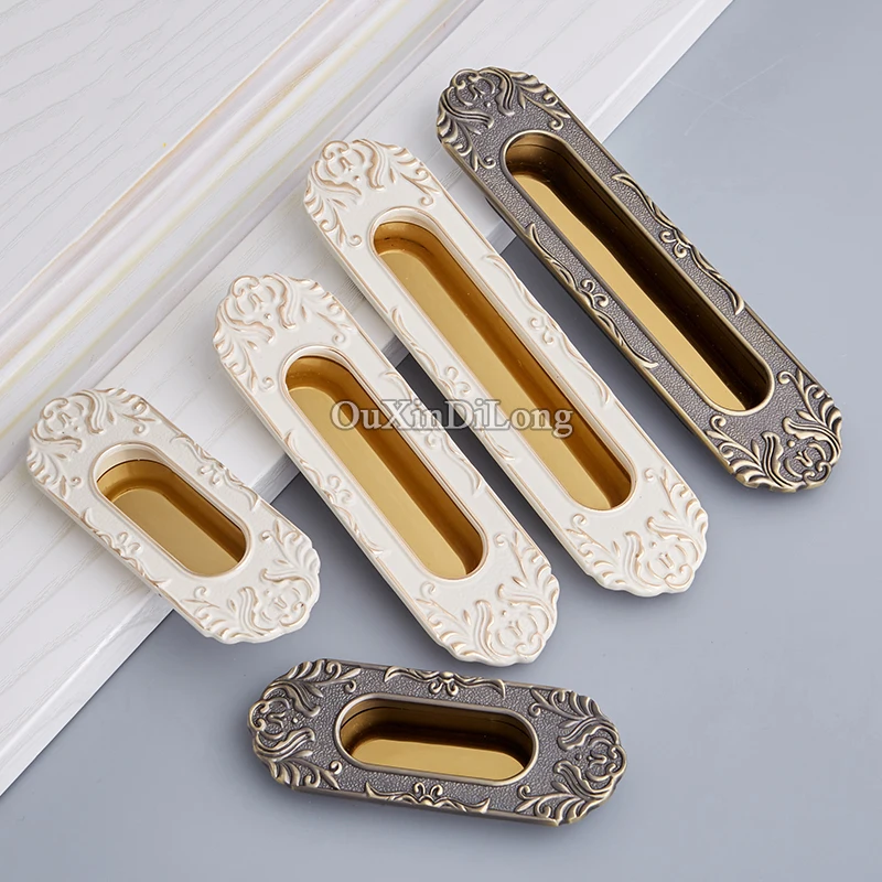 

European 10PCS Sliding Door Handles Invisible Hidden Recessed Pulls Handles and Knobs Cupboard Wardrobe Drawer Cabinet Handles