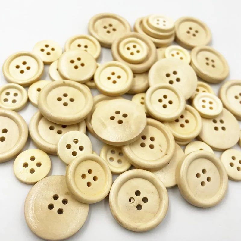 Hot 50 Pcs/Set Mixed Wooden Buttons Natural Color Round 4-Holes Sewing Scrapbooking DIY Buttons Sewing Accessories WB534