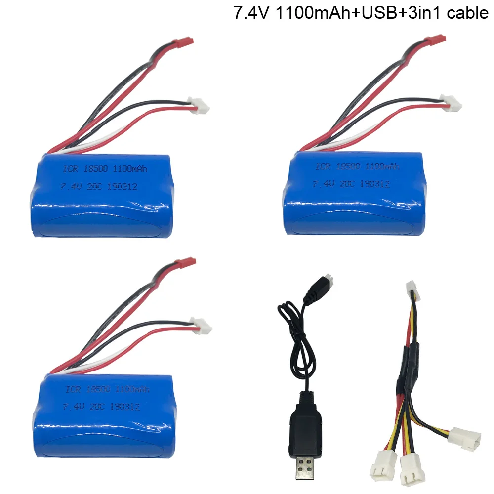 

Литий-Полимерный Аккумулятор 7,4 В, 1100 мАч с зарядным устройством USB, набор 3 в 1 для MJX T10 T11 T34 HQ 827 871, аккумуляторная батарея для радиоуправляемого вертолета 18500, игрушечная батарея