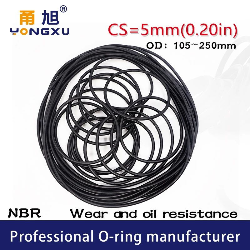 Black NBR Sealing O Ring CS5mm OD105/110/115/120/125/130/135/140/145/150/250*5mm NBR Gasket Mechanical Sealing Rubber  Oil Rings