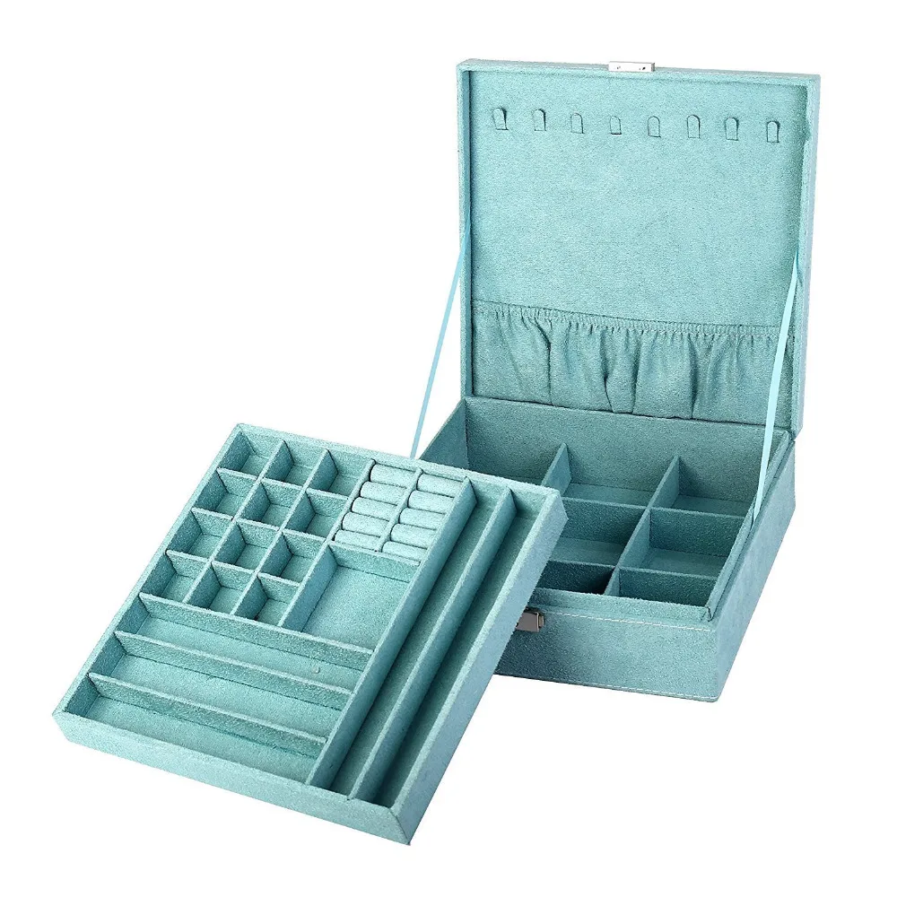 Large Best Selling Fashion Flannel Square Jewelry Box Simple layout 2 Layers Makeup Organizer choker Ring necklace Storage Box