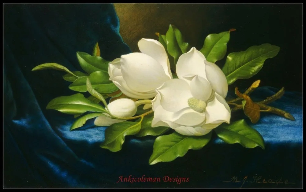 Needlework for embroidery DIY DMC - Counted Cross Stitch Kits 14 ct Oil painting - Giant Magnolias on a Blue Velvet Cloth