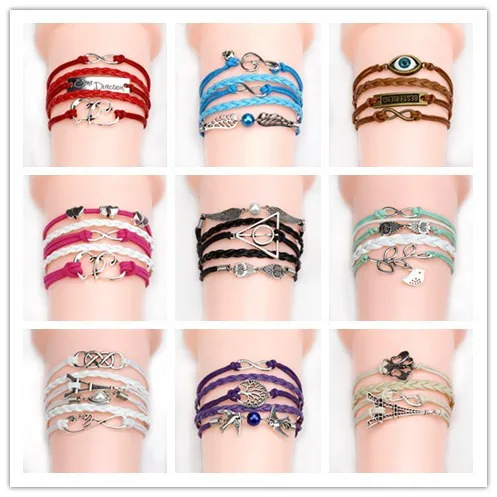 2019 NEW  fashion brand jewelry one direction multilayer leather bracelets&bangle heart tower charm bracelets for women