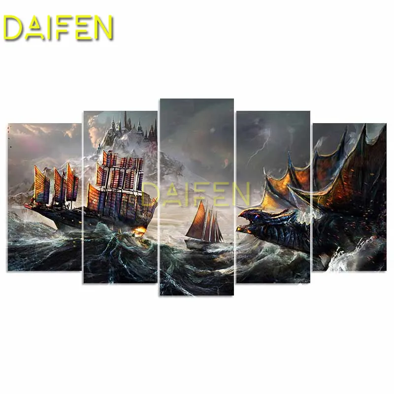 5D DIY Diamond embroidery Cross stitch Full Square Diamond painting sea war boats castle Full Round Diamond mosaic dragon