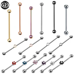 Pendientes de barra Industrial con gema para Piercing de titanio, flor de cristal, barra larga, cartílago, embrague de oreja, joyería para Piercing en el Tragus, 14G, 1 ud.