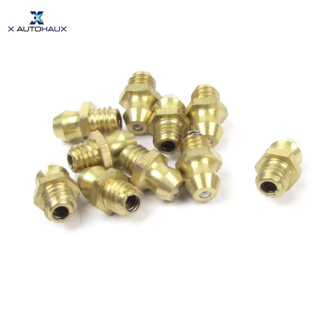 X Autohaux 10 Pcs Brass Tone Metal 6Mm Threaded Straight Grease Nipple Fittings Nozzles For Car