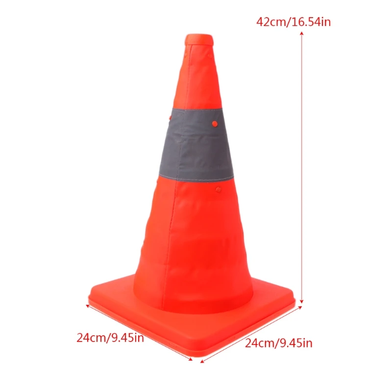 Señal de advertencia de seguridad en carretera plegable, cinta reflectante naranja, cono de tráfico, 42cm