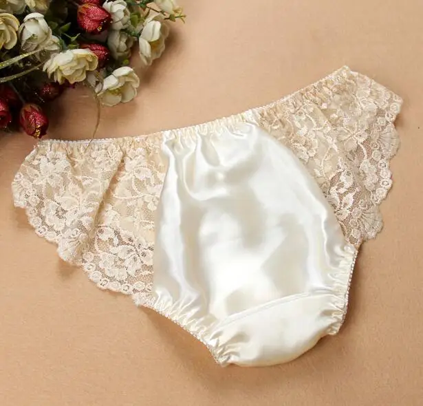 1PC 100% Silk Women\'s Sexy Lace Underwear Briefs Lingerie Panties M L XL MS011