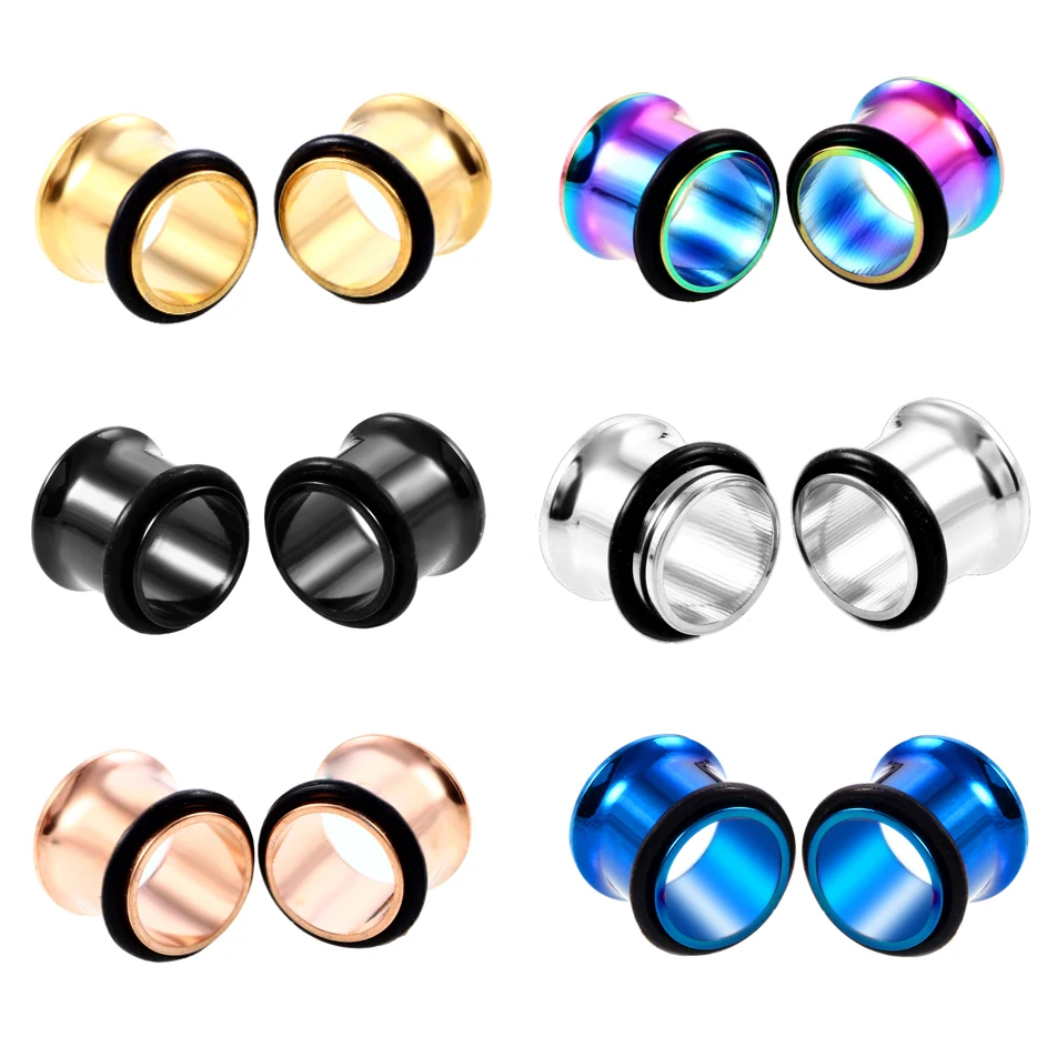 PAIR 316l Surgical Steel Single Flared Ear Flesh Hollow Tunnel Plug 1.6mm-10mm Ear Gauges Expander Stretcher Piercing Jewelry