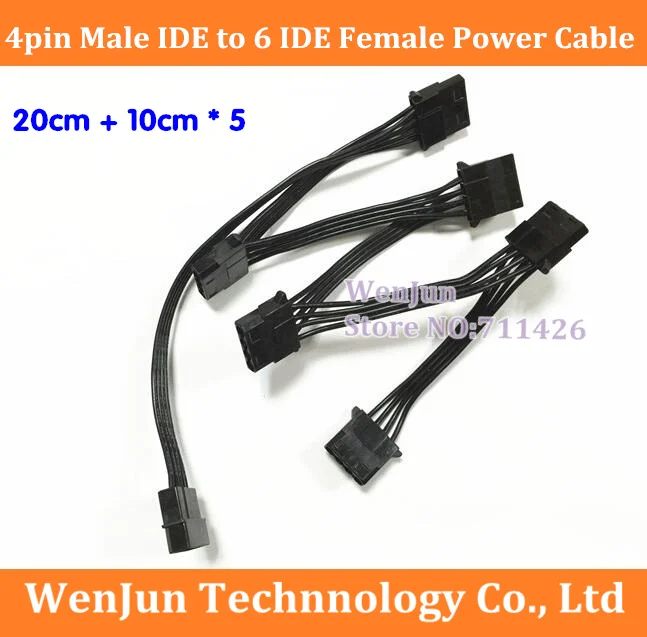 

NEW IDE Power Supply Cable 4pin IDE Molex Male to 6 IDE Female Connector Lead for HDD SSD 18AWG