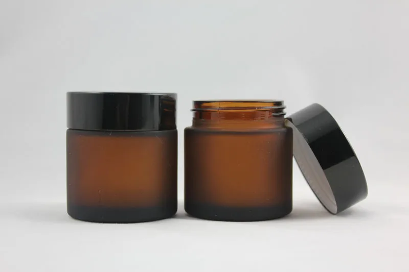 

50g brown/amber frosted glass cream jar with black aluminum lid, 50g cosmetic jar,packing for mask or eye cream,50g glass bottle