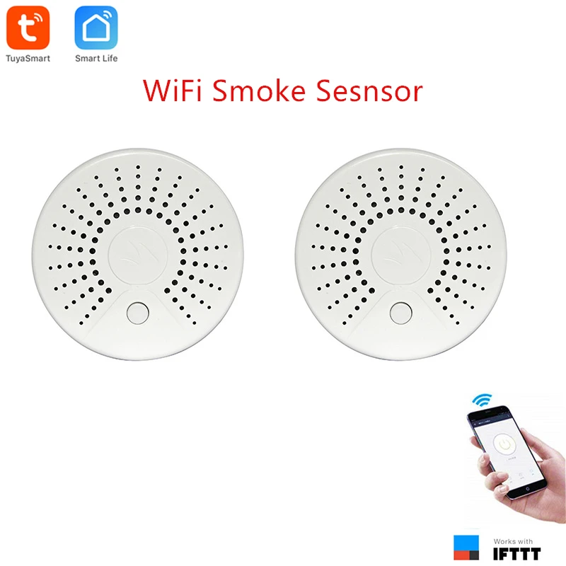 Smart Life App WiFi Smoke Detector & High Temperature Alarm WiFi Smoke Sensor No Hub Required Work with IFTTT Battery Included