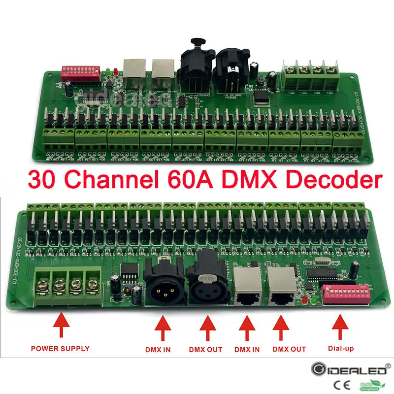 Pcba 30チャンネルdmxデコーダpwm DMX512 60A調光器ドライバledストリップコントローラーledライトストリップ & ledモジュール、ledランプDC12V-24V