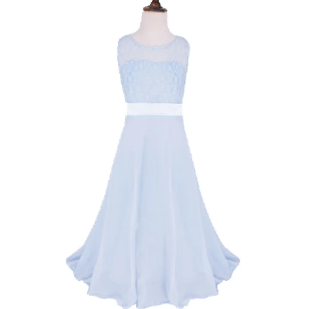 Vestido longo de chiffon com laço e flor estrela, vestido de festa de formatura para meninas grandes de 14 a 16