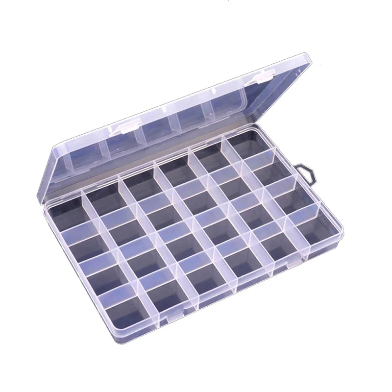 Otmagelu Clear Plastic 24 Slots Beautiful Jewelry Nail Art Rhinestone Empty Storage Box Case Craft Travel Organizer Bead Holder