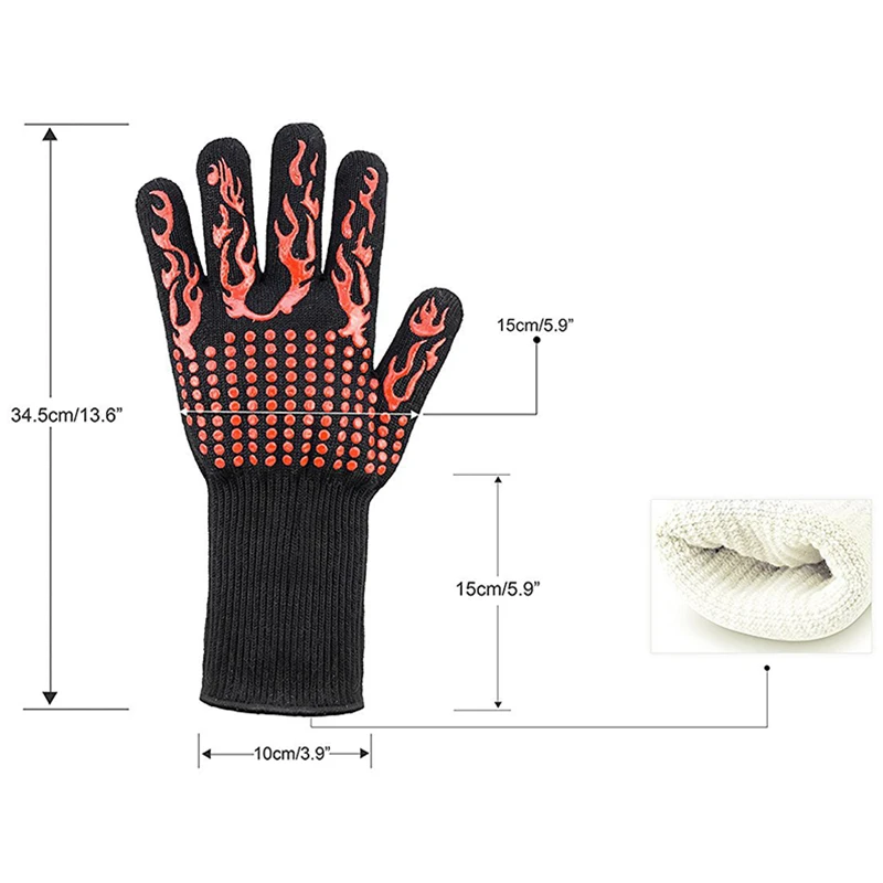 NMSafety Fire Gloves High Temperature Resistant Gloves Microwave Oven Outdoor Barbecue 932F BBQ Hot Flame Proof Working Gloves