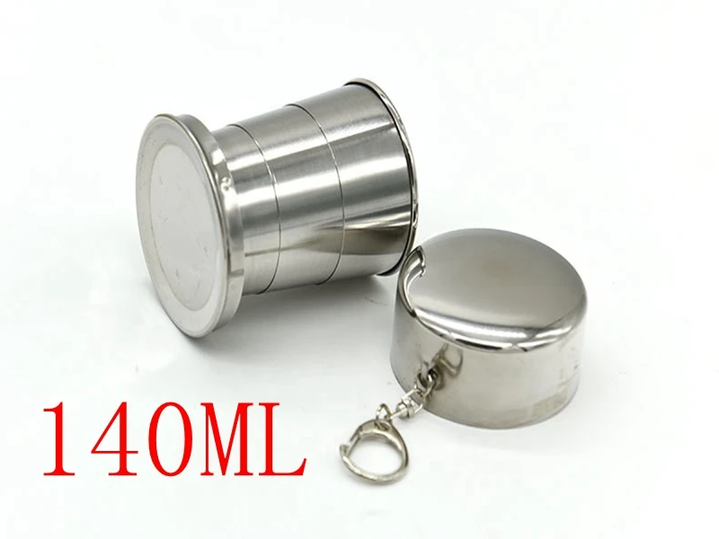 50pcs/lot 140ml Stainless Steel Folding Cup Traveling Outdoor Camping Hiking Mug Portable Collapsible Foldable Cup