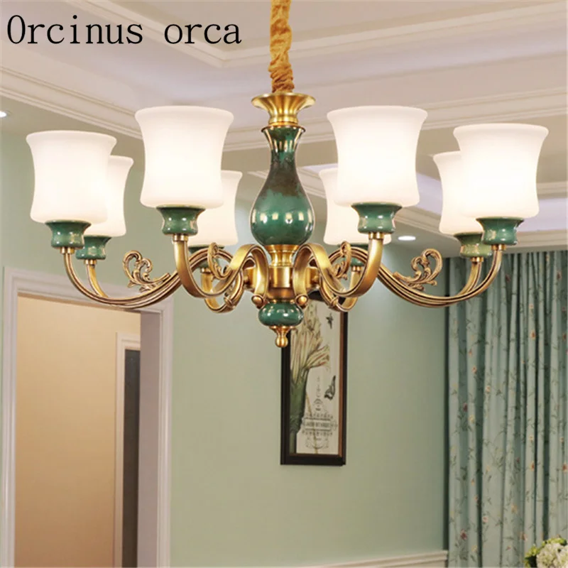 New American country garden whole copper chandelier living room dining room European style luxury jade green Chandelier