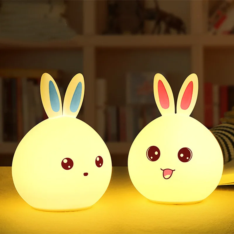 Nuovo stile Coniglio HA CONDOTTO LA Luce di Notte Per I Bambini Dei Capretti Del Bambino Lampada Da Comodino Multicolor Silicone di Tocco Rubinetto Sensore di Controllo Nightlight