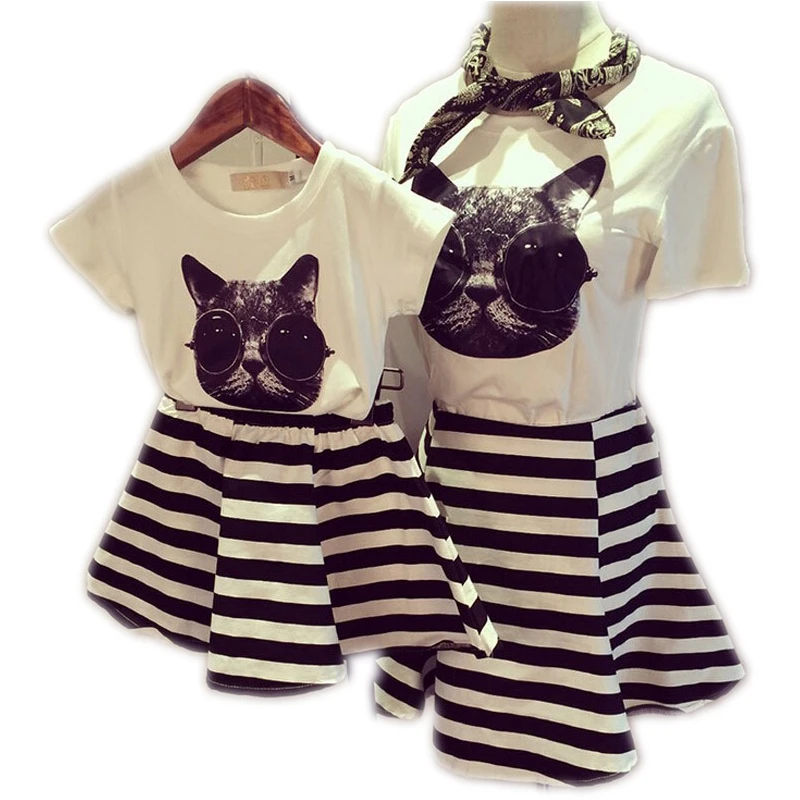 

Family Clothes Sets Matching Mother And Daughter Set Cotton Short-Sleeve T-Shirts Fashion Striped Mother Daughter Dresses