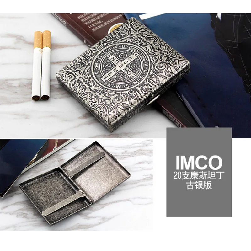 20 Cigarette )Unique Retro Metal Constantine Cigarette Case Bronze Black Cigarette pack Copper Carving Cigarette Box Smoker Gift