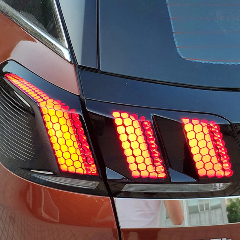 6pcs Car Exterior Accessories Rear Tail Light Lamp Honeycomb Stickers For Peugeot 3008 GT 2017 2018/ 5008 GT 2017 2018