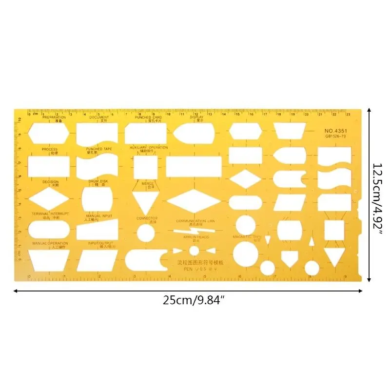 XRHYY-Plantilla de dibujo de símbolo de diagrama de flujo, herramienta de medición de plantilla de regla, Kit de Productos Escolares para