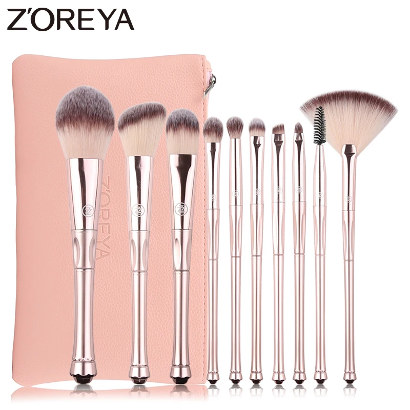 

Zoreya Brand 10pcs Soft Synthetic Hair Tiara Shaped Makeup Brushes Foundation Powder Blush Blending Concealer Eye Shadow Brush