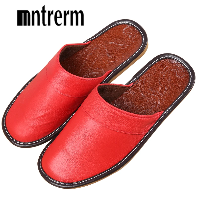 Mntrerm Men Slippers Spring And Autumn Genuine Leather Home Indoor Non - Slip Thermal Slippers 2020 New Hot Outside Home Shoes