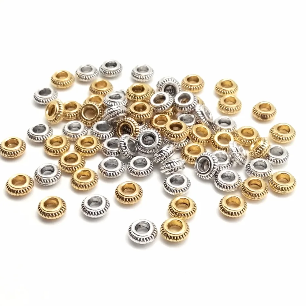 3x7mm Mix Antique Gold Round Circle Hole 3.5mm Alloy Spacer Big Hole Beads for Jewelry Making