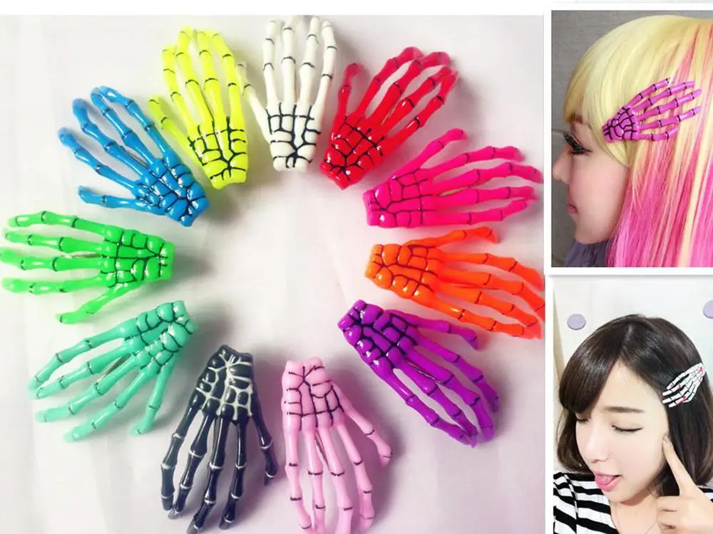 50pcs size 4 * 7cm skull claw hairpin skeleton hand hair clips /Lolita/Rockabilly/Goth /clip mixed colors