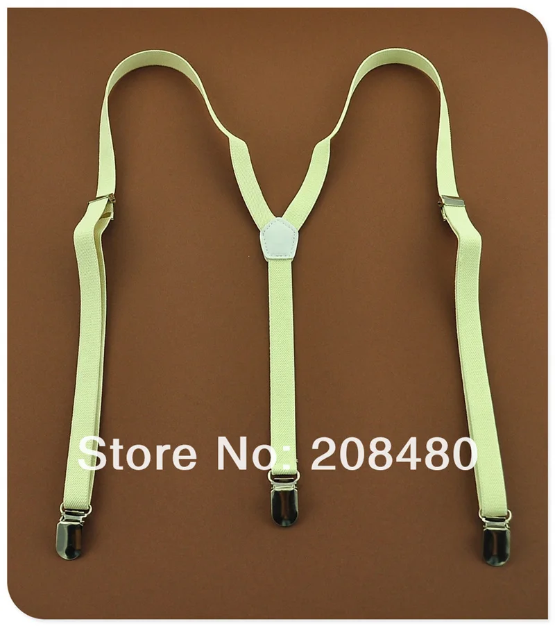 สีเหลืองสีเขียว Slim กว้าง 1.5 ซม.แขวนผู้ชายผู้หญิง Unisex Clip-on Elastic Braces Slim Suspender Y-back Suspenders/gallus