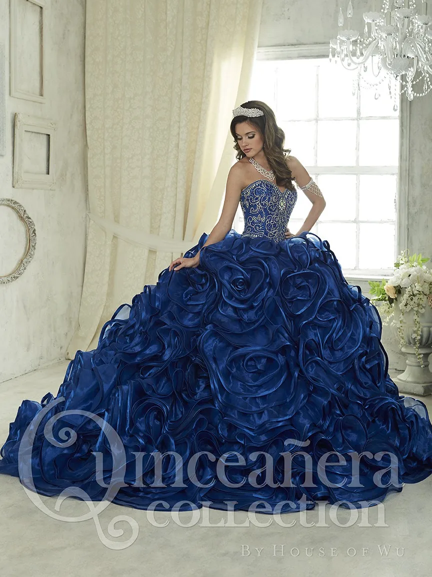 Royal Blue Quinceanera Dresses Ball Gown Sweetheart Beaded Crystal Ruffles Skirt Sweet 16 Dress Vestidos De 15 Anos