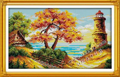 

Needlework,DIY Cross stitch,full Embroidery kit set,Autumn Seaside Cabin Tower Scenic Cross-Stitch painting Wall Home Decor