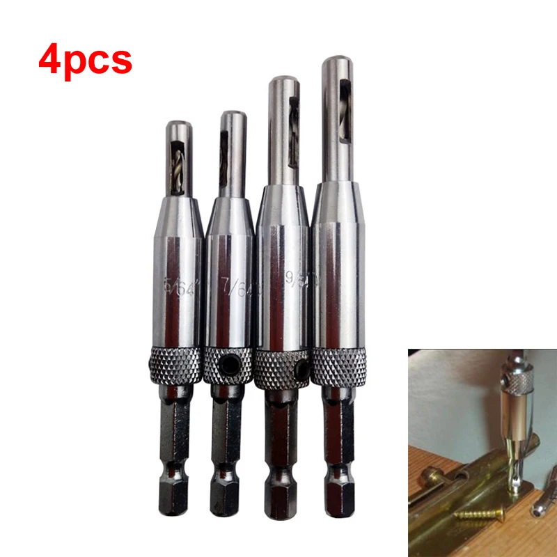 Professional 5/64" 7/64" 9/64" 11/64" Doors Windows HSS Self-Centering Hinge Wood Woodwork Reaming Drill Bits Cabinet Tool Set