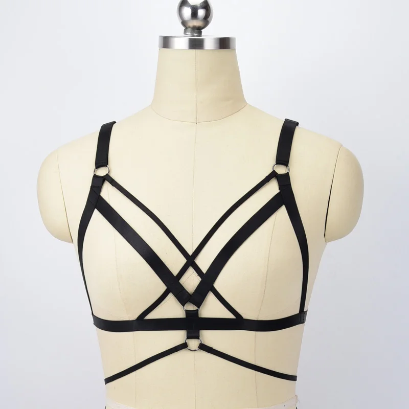 

Sexy Black Body Harness harajuku Bondage Harness Goth Harness Bra Adjustable Open Chest Pole Dance Body Cage Bra Fetish Wear