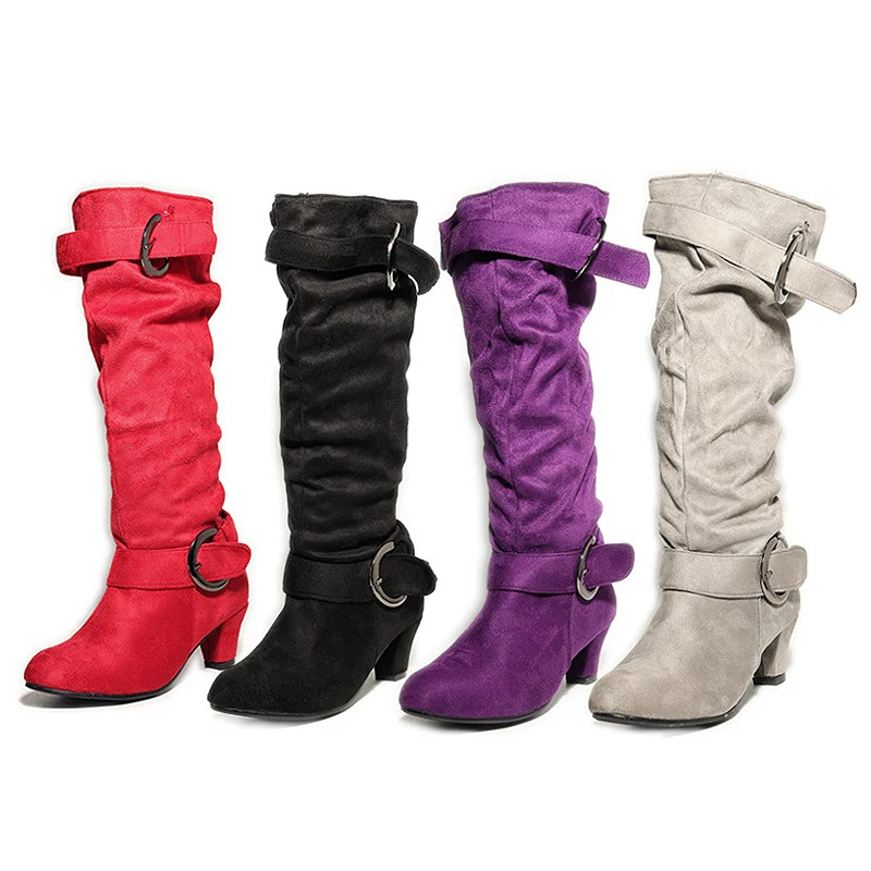 Damskie buty do kolan szpilki klamra buty rycerskie jesienne zimowe nowe buty damskie rozmiar 34-43 Botas Mujer