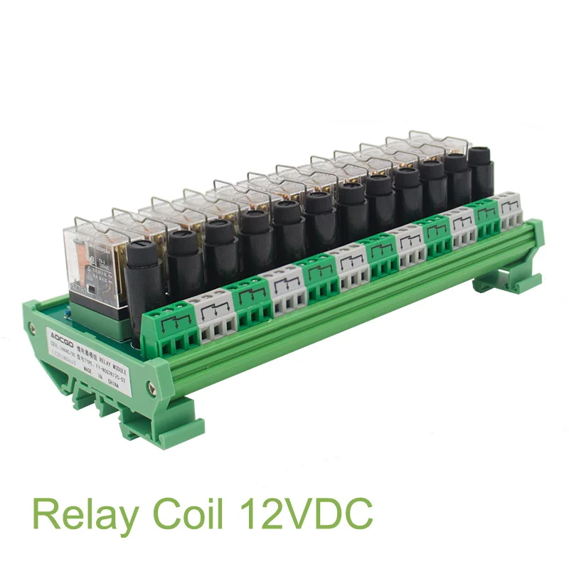 

12 Channel 1 SPDT DIN Rail Mount OMRON G2R 12V DC/AC with fuse Interface Relay Module