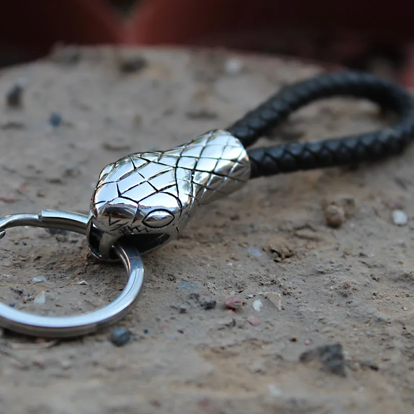 316L stainless steel cobra snake head leather car Automobile Men\'s waist buckle key chain Key Chain Keychain Ring Keybob