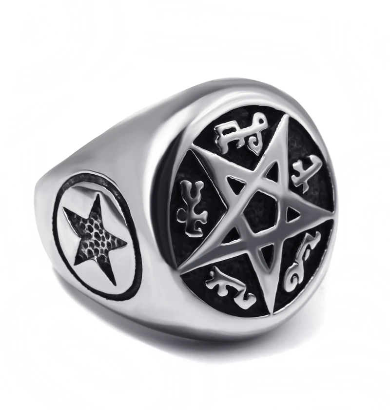 Mens Boys Pentacle Pentagram Rune Star Magic Casting 316L Stainless Steel Wiccan Ring Fashion Jewelry