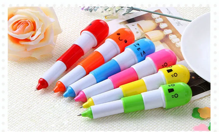 6 Pens/Set Telescopic Cute Smiling Face Ball Pen, , Vitamin Capsule-like,YZB00006KT