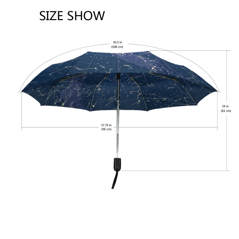 Hot Sale Creative 12 Constellation Stars Map Starry Sky Umbrella Rain Women Automatic Three Folding Umbrella Parasol Parapluie