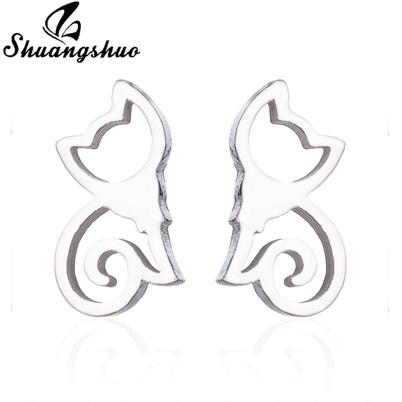 Shuangshuo Stainless Steel Stud Earrings For Women Cute Earings Animal Cat Earring boucle d\'oreille femme oorbellen