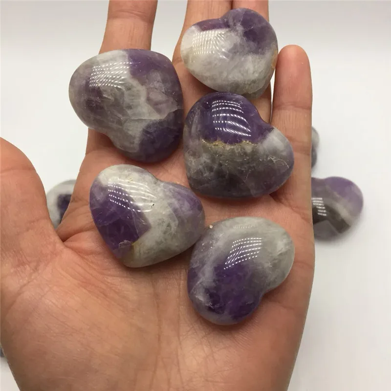 5pcs drop shipping Natural dream amethyst Crystal gemstone heart reiki healing chakra chevron crystal gemstone heart as gift