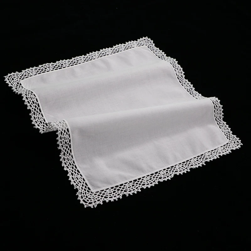 D001: White premium cotton lace handkerchiefs crochet hankies for women/ladies wedding handkerchief