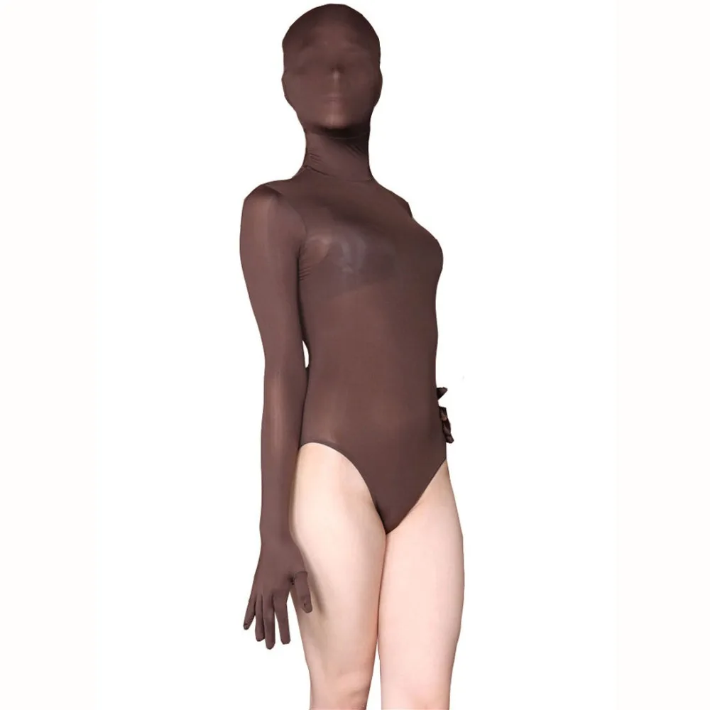 Hooded Separate Finger Transparent Sexy One Piece Tights Half Coat Zentai Cosplay Stage Clothing Body Sculpting Overall Bodysuit